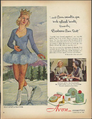 Late 1940s / Early 1950s Vintage Avon Ad featuring Barbara Ann Scott. 