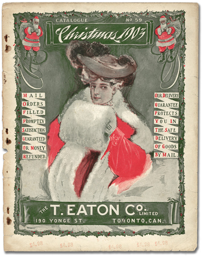 1900's Vintage Catalog-Eatons vintage christmas catalogue 1903 featuring an illustration of a stylish Gibson Girl in winter / Christmas Outfit. 