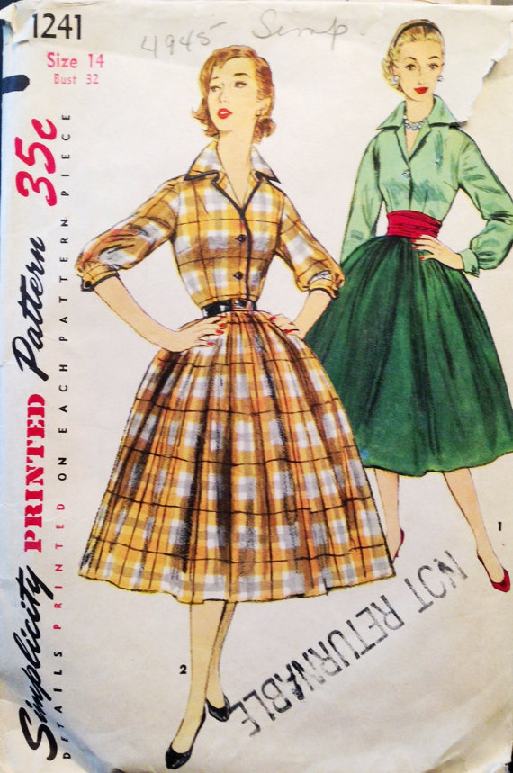 1950s shirtwaist dress sewing pattern