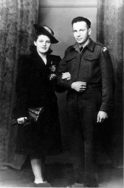1940s vintage photo of a young couple who were married in scotland on Feb 10th, 1945. George was Canadian and Annie was a Scottish War Bride. 