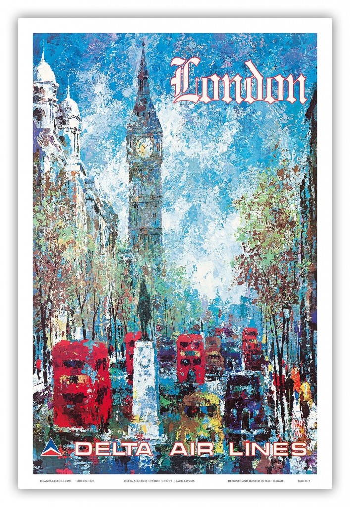 Delta Airlines Vintage Travel Poster for London England. 