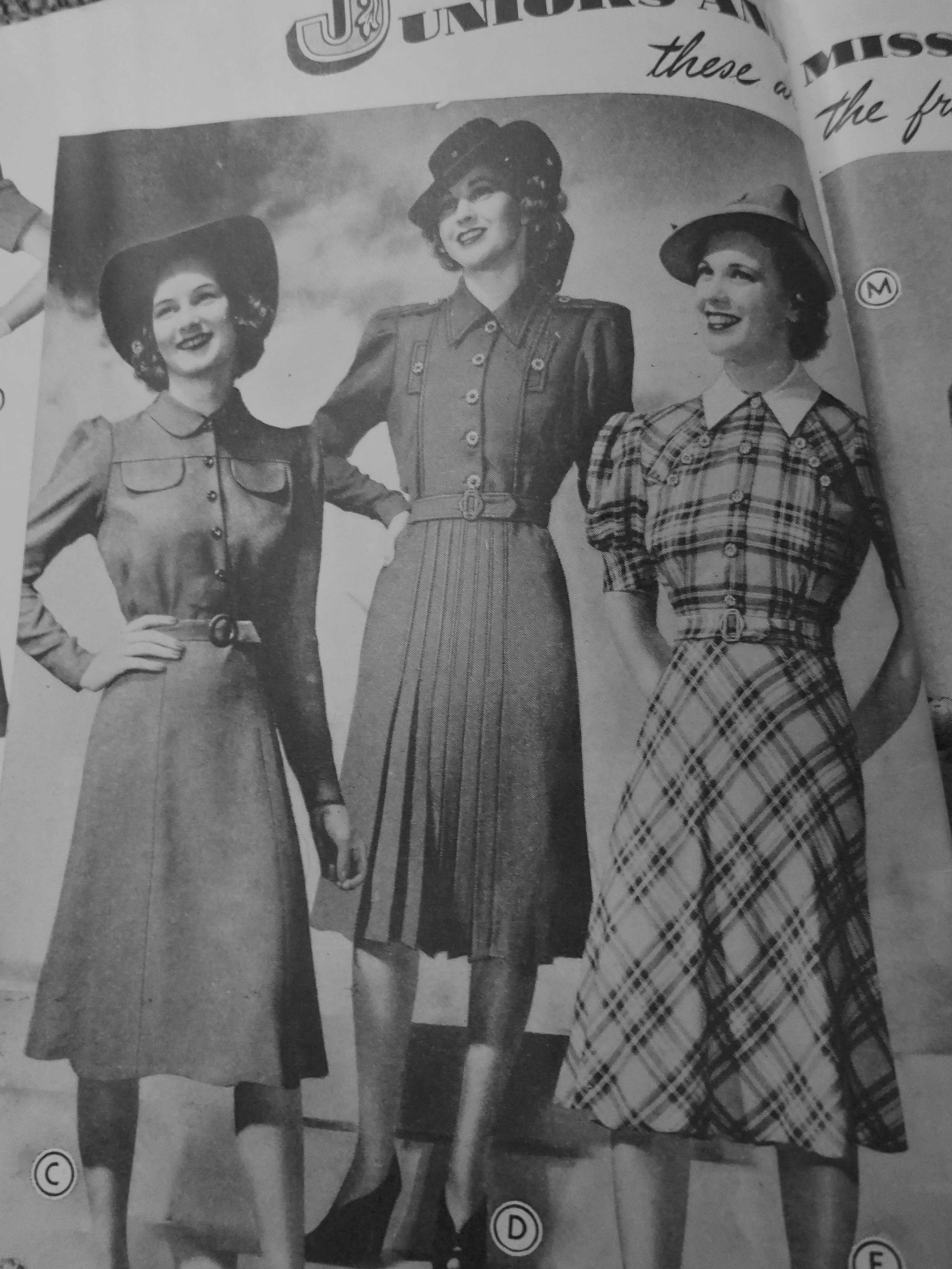 1940s Fashion: 1940s Women's Dresses, one being in plaid as seen in a Eaton's 1940-1940 Fall / Winter Catalogue 
