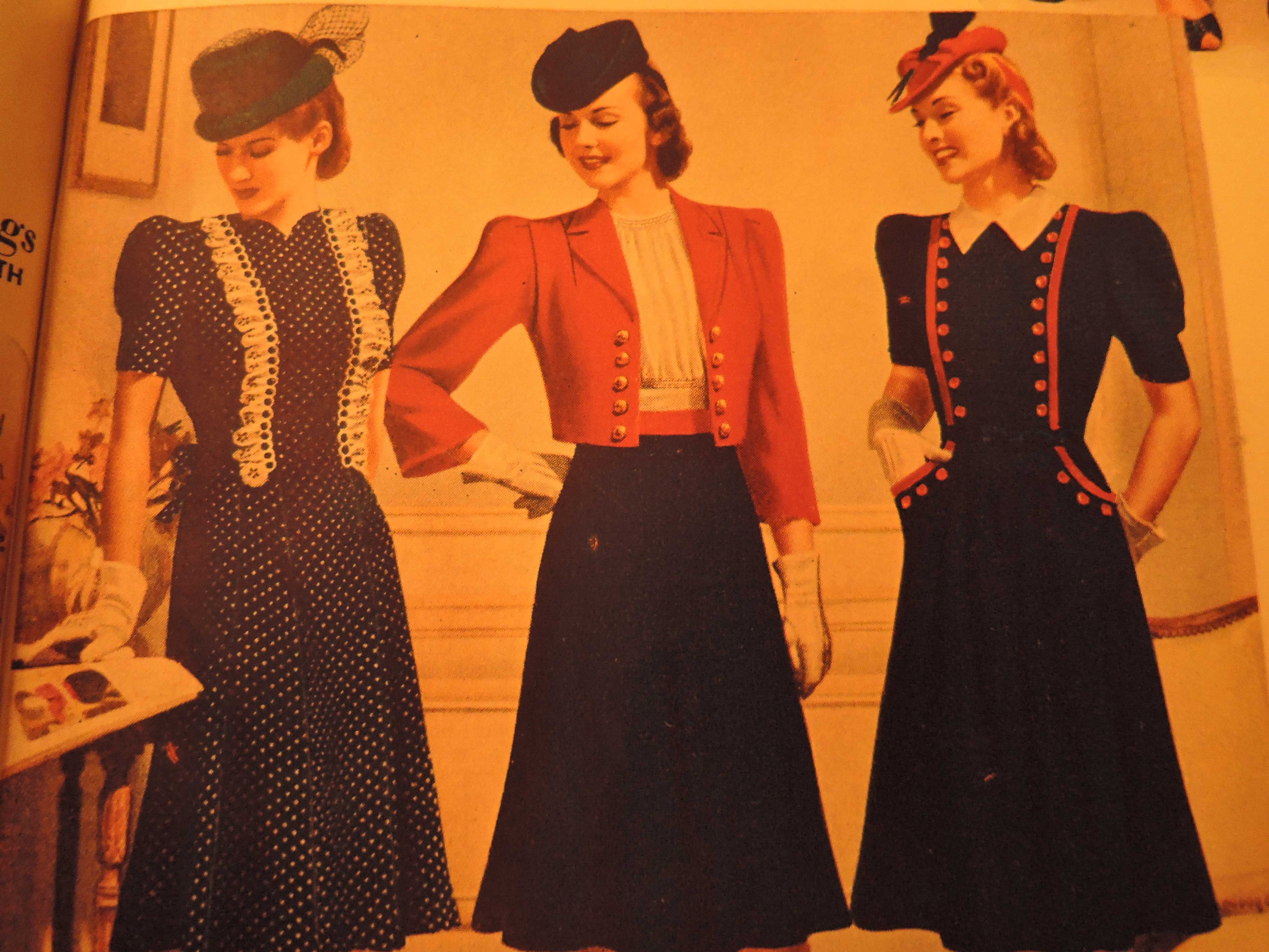 1940s Fashion: 1940s Women's Dresses, 1940s Hats and 1940s Jacket with skirt as seen in a Eaton's 1940-1940 Fall / Winter Catalogue 