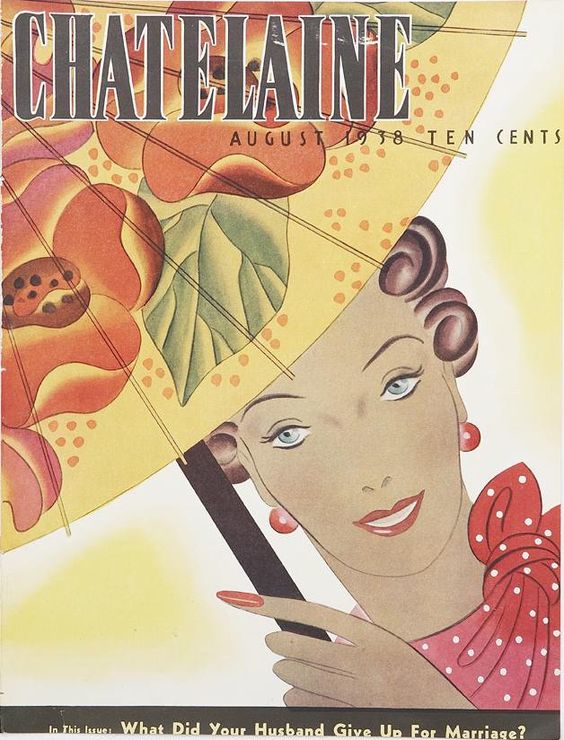 1938 vintage chatelaine magazine cover featuring an illustration of a woman holding an umbrella