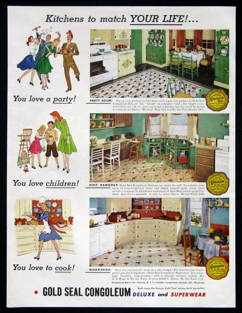 1940s vintage ad for Gold Seal Congoleum - Vintage home decor ad. 