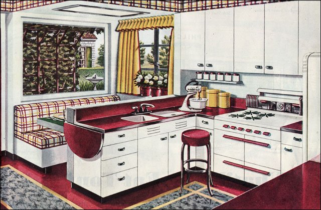 1945 kitchen design with linoleum floors