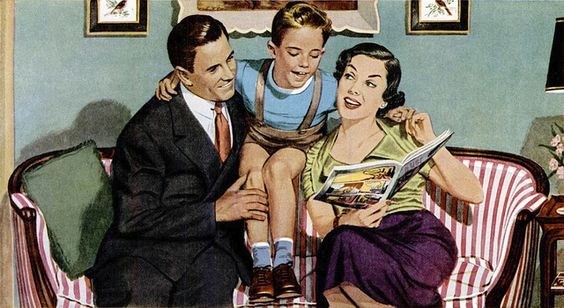 1950's vintage illustration of family time