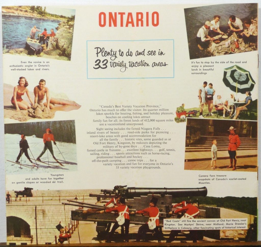 1950s Vintage Ontario Travel Brochure featuring 1950s families and 1950s fashions. 