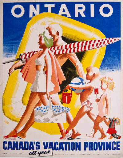 1950s Vintage Travel Poster / Travel Ad for Ontario- Canada's Vacation Province. 