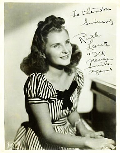 Vintage 1940s Photo of singer Ruth Lowe-I will never smile again. 