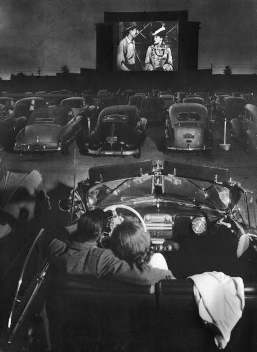 1940s vintage image of a drive in movie theatre 1949  in LA. 