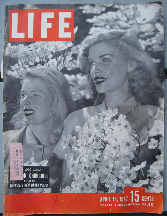 1940s Vintage Magazine Cover: April, 1947- Life Magazine Cover – Vintage Ladies Holding Dogwood Blossoms