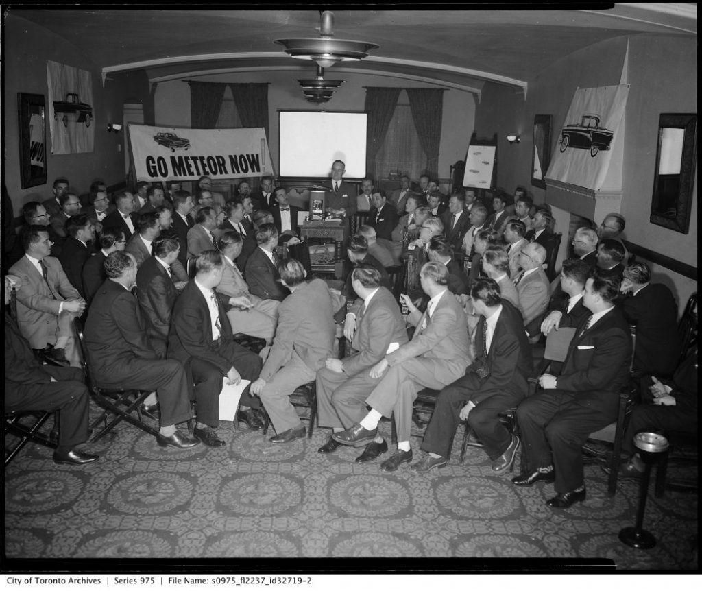 1950s vintage photo of a 1950s meeting at Royal York Hotel for the launch of Fords Meteor Car Vintage Photo