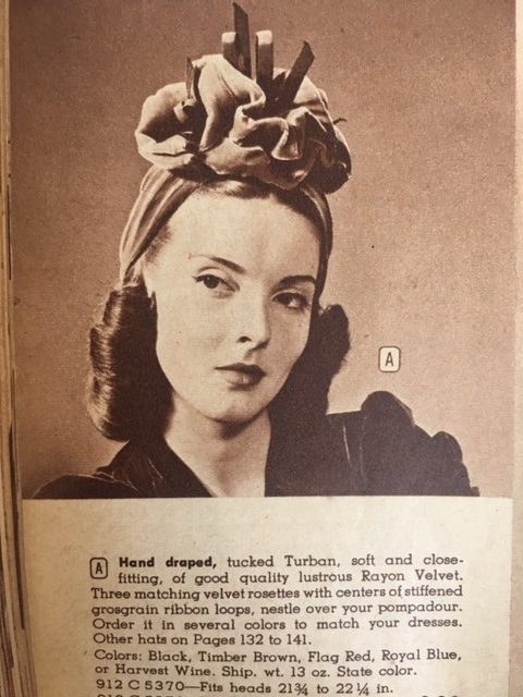 1940s womens Turban design from a 1942 1943 Montgomery Ward Vintage Catalog