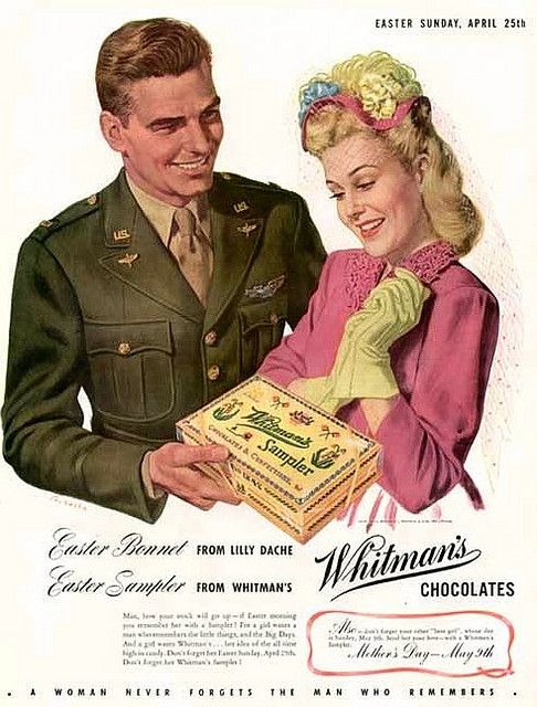 1940s Vintage Easter Advertising for Chocolates Whitmans and Easter Bonnet