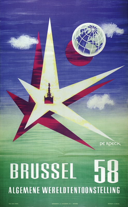1950 Vintage Travel Poster for the Brussel 1958 World Fair / Expo.