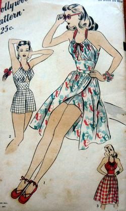 1940s women's playsuit with overskirt as seen on 1940s sewing pattern.
