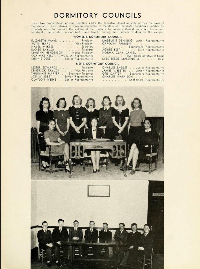 1940s Yearbook Photo of the Dormitory Councils in early 1940s Fashion for women and men. 