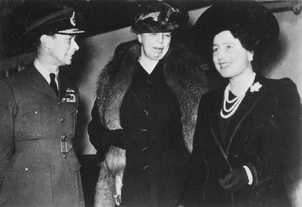 1940s Photo: October 23rd, 1942, Potter designed a blue wool dress that Eleanor Roosevelt wore to meet the king and queen of England
