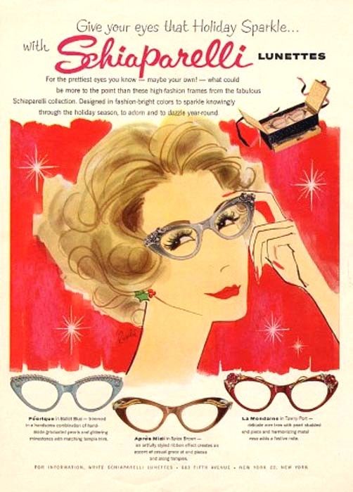 1950s Eyeglasses advertising vintage christmas ad for Schiaparelli eyewear