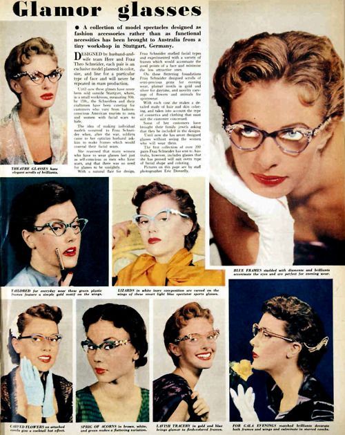 1950s Eyeglasses Advertising for 1950s womens eyewear - Glamor Glasses. 1950s Fashion.