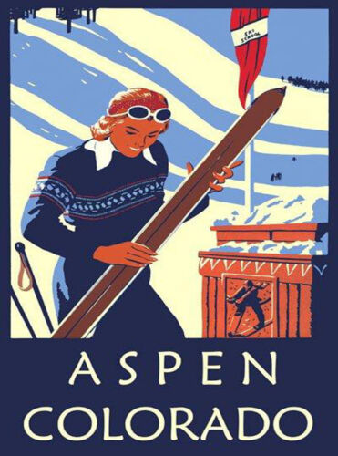 1940s 1950s Vintage ski Poster for Aspen Colorado