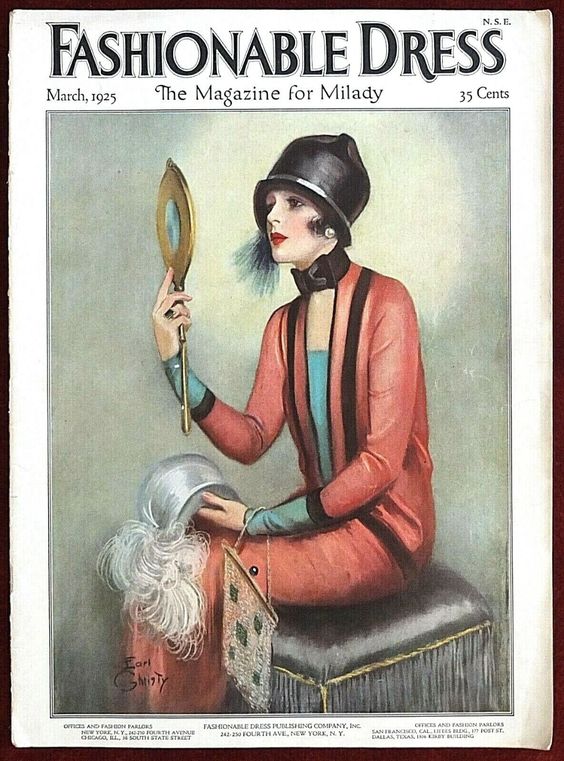 Fashionable Dress Magazine: The Magazine for Milady, March 1925 featuring Paris Fashions  and Art Deco Styles. 1920s Vintage Magazine Cover