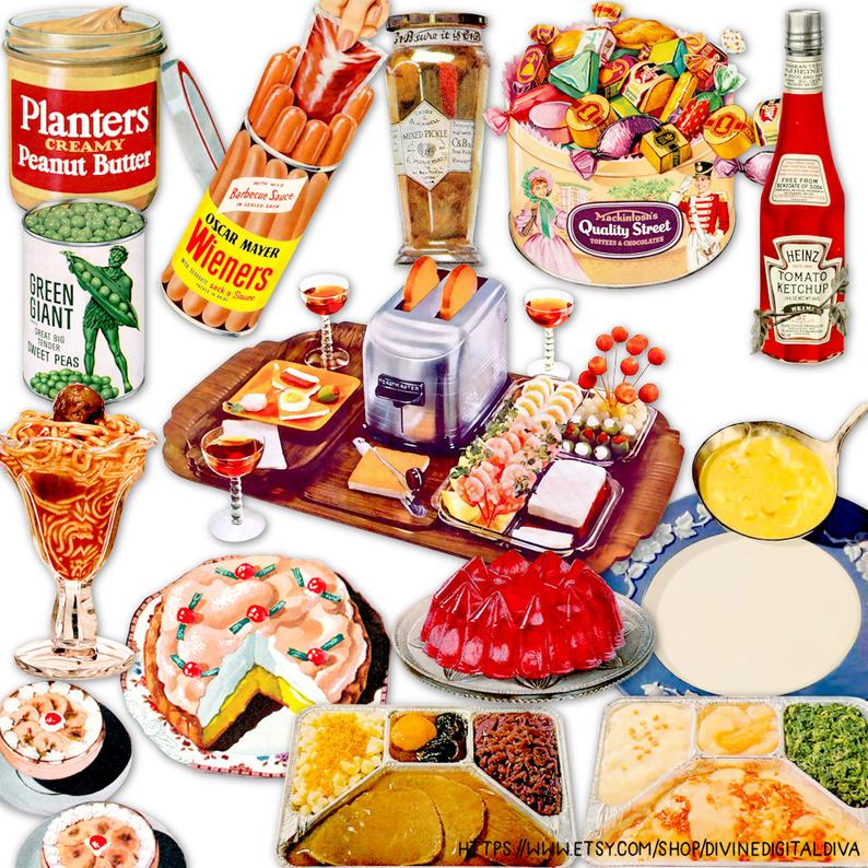 Retro Food Vintage 50s Meals Products Cooking Pantry Groceries | Mid Century Modern