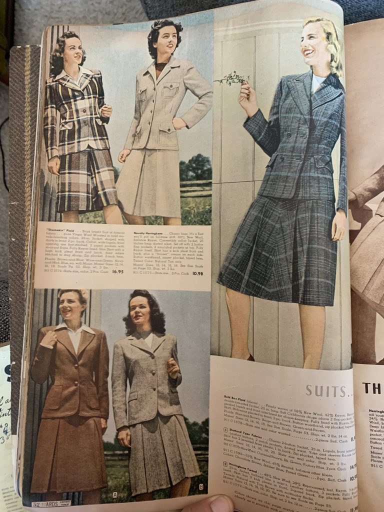 Another catalog page from my vintage 1942-1943 Montgomery Ward catalog featuring a group of women's 2 piece suits in full colour. How wonderful are they? I would order them all!