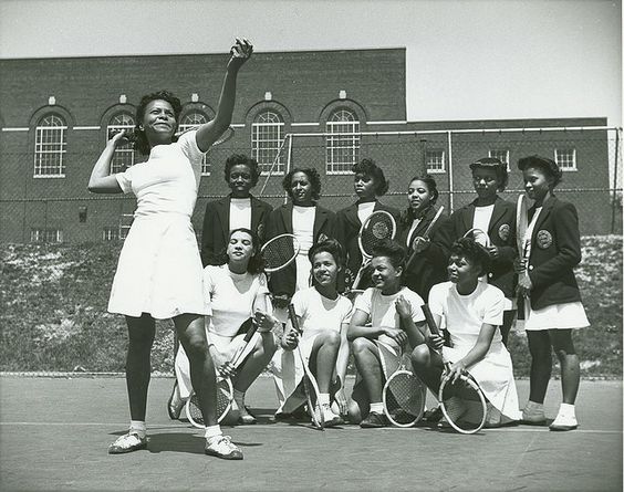 1940s Vintage Photo of Black Women College students in Tennis Class and in Tennis Outfits. 