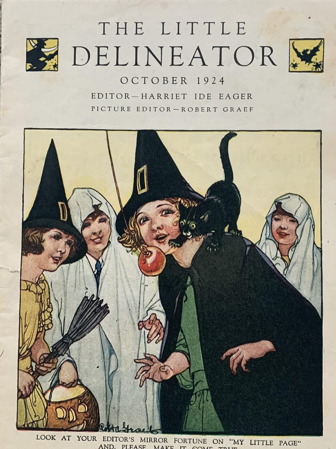 1920’s vintage magazine from October: “The Little Delineator” Halloween Kids Magazine-October 1924 featuring witches and ghost costumes. 