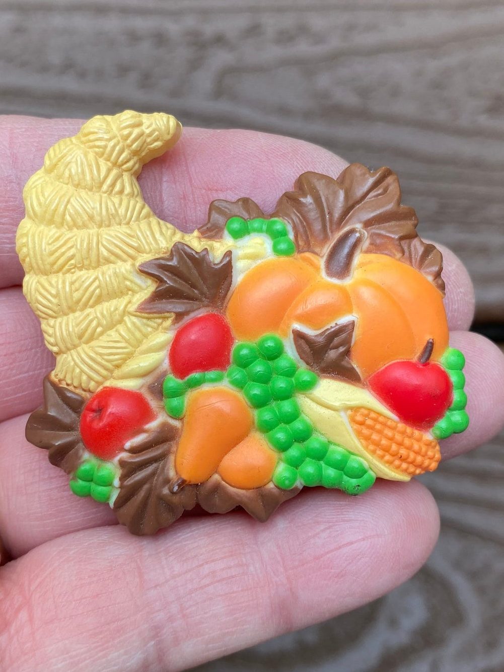 Vintage Jewelry Signed American Greetings Colorful Thanksgiving Cornucopia Pin Brooch