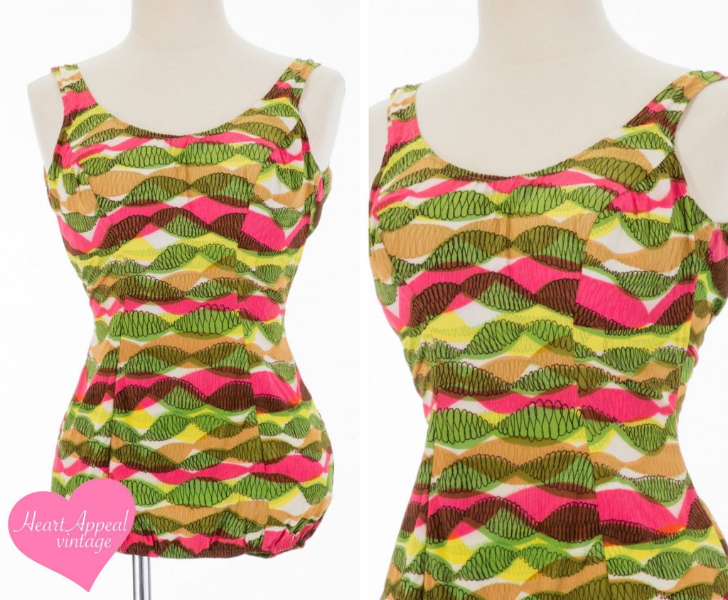Vintage 1950s Rose Marie Reid Swimsuit // FUN Bright Multi Color One Piece Bathing Suit Small