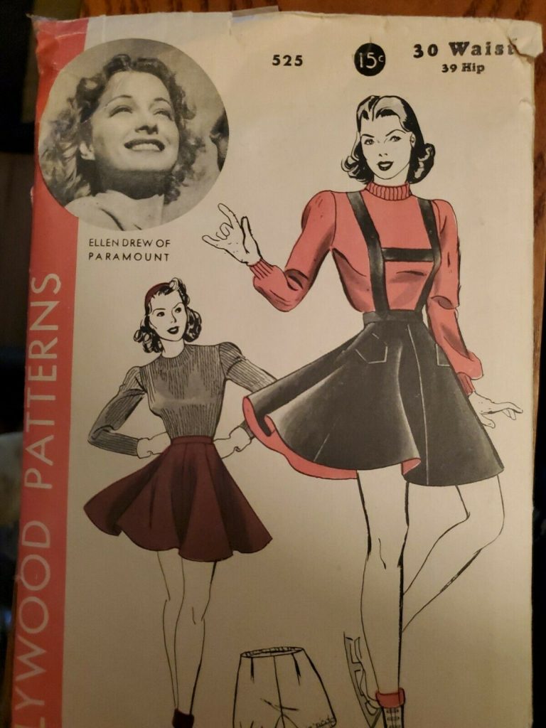 1940s Vintage Sewing Pattern for VINTAGE HOLLYWOOD SKATING SKIRT AND SHORTS SEWING PATTERNS ELLEN DREW Paramount