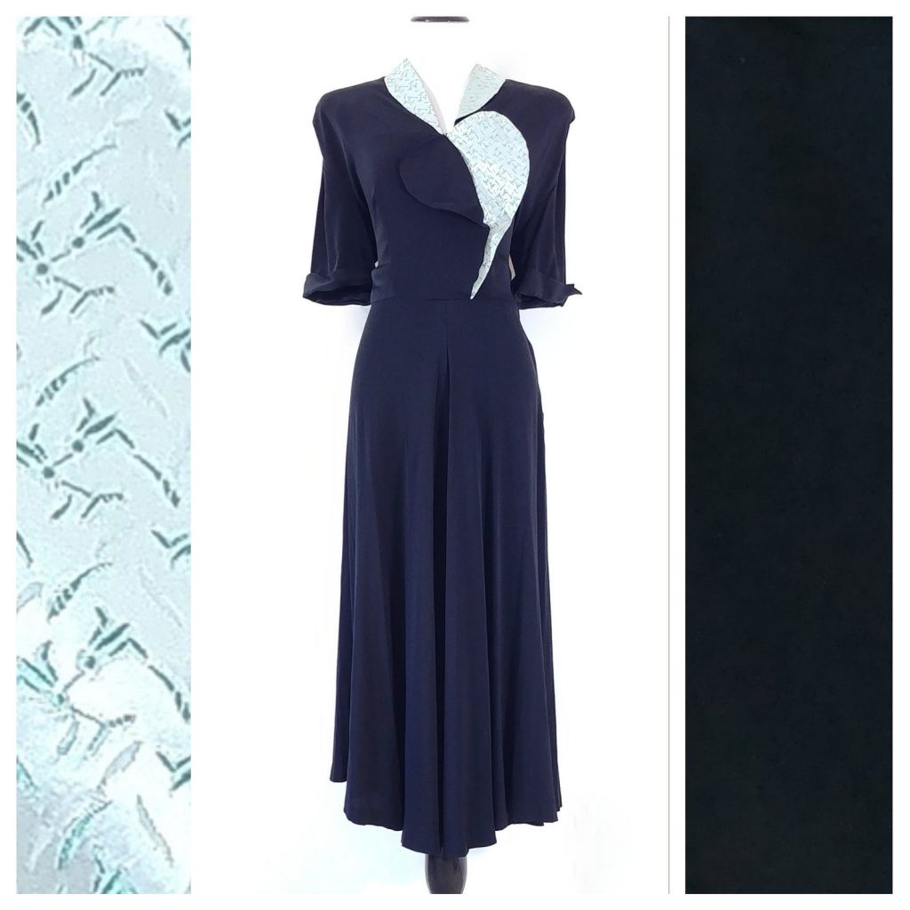 1940s Fashion: Vintage 1940's pale blue & black colour-block dress