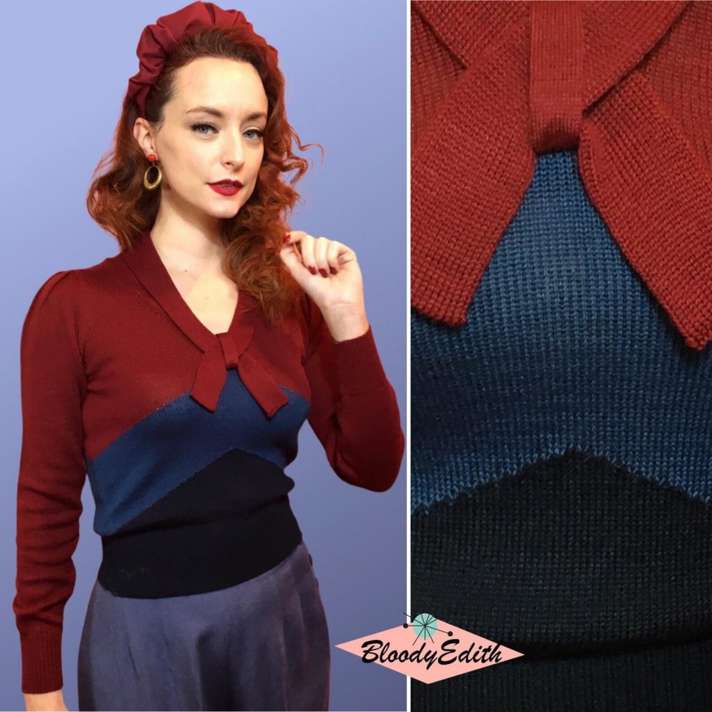 Vintage 1940s Style Color Block Woolen “Loretta” Sweater Jumper