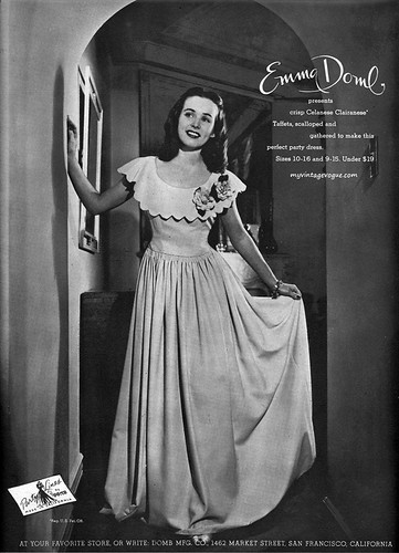 1946 Vintage fashion ad for Emma Domb 1940s Dresses. 