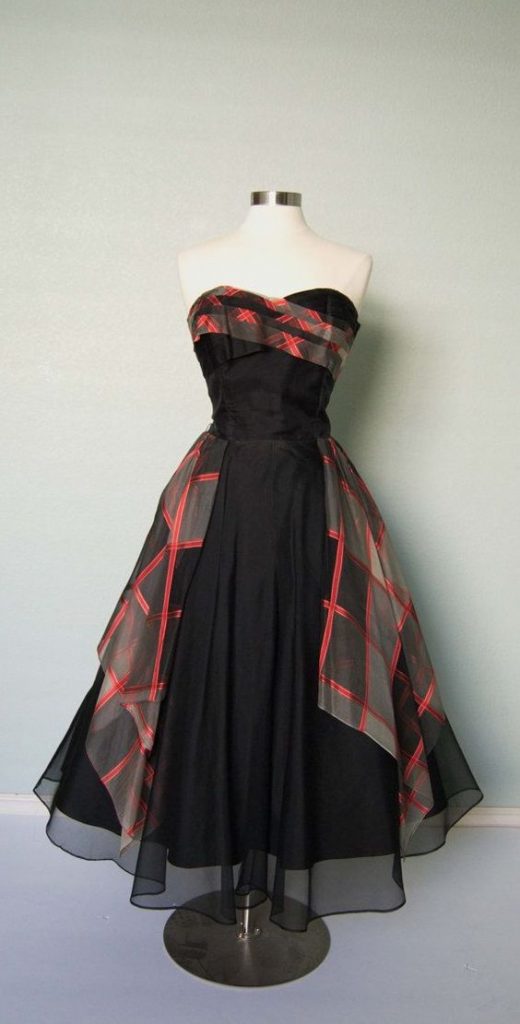 1950s Plaid Evening Gown
