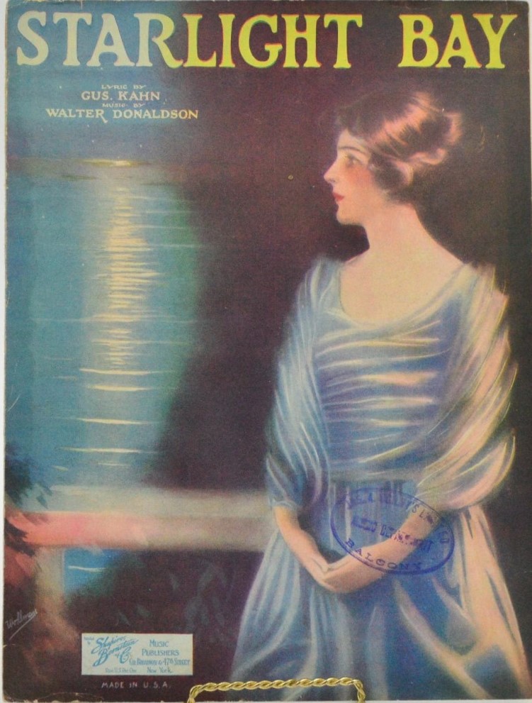 1920s vintage sheet music from 1923 featuring an illustration of a young 1920s woman for the 1920s song "Starlight Bay"