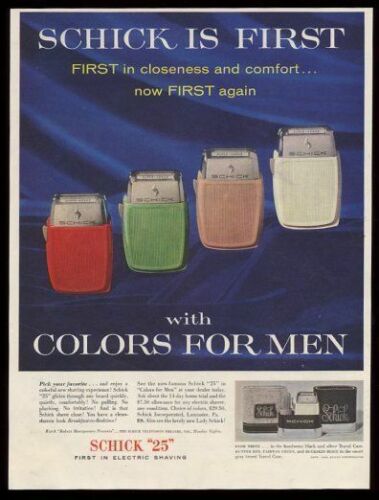 1950s vintage ad for Schick electric razor. 1956 print ad. 