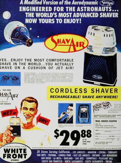 'ShaveAir - Cordless Shaver'. 1960s vintage ad. 