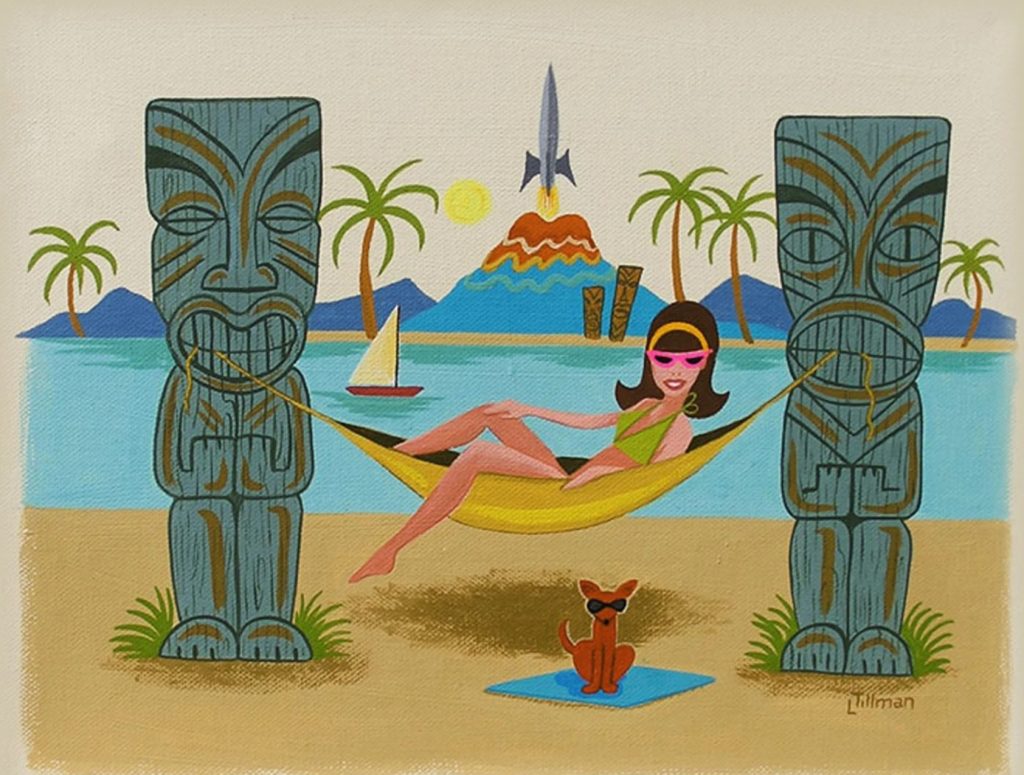 Mid Century Modern Limited Edition Print from Original Painting Tiki Beach Girl