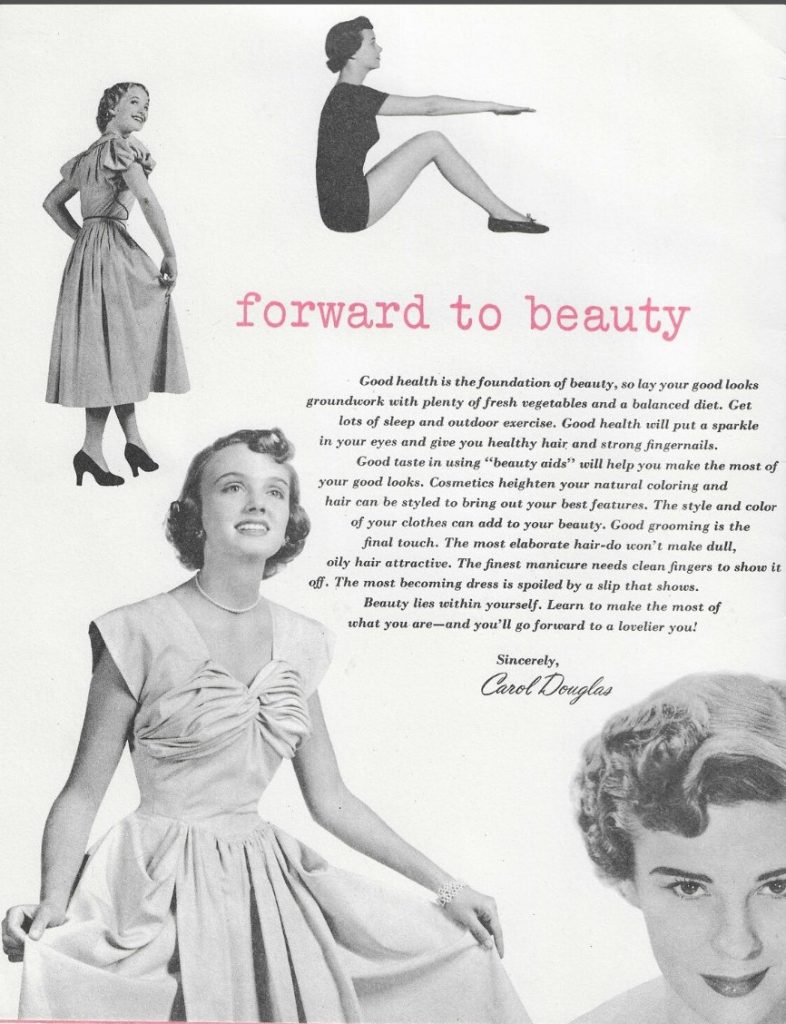 1950 Hair Beauty on a Budget- a vintage booklet from 1950. Inside includes guidance on hair washing, home perming, hair styling, etc. 