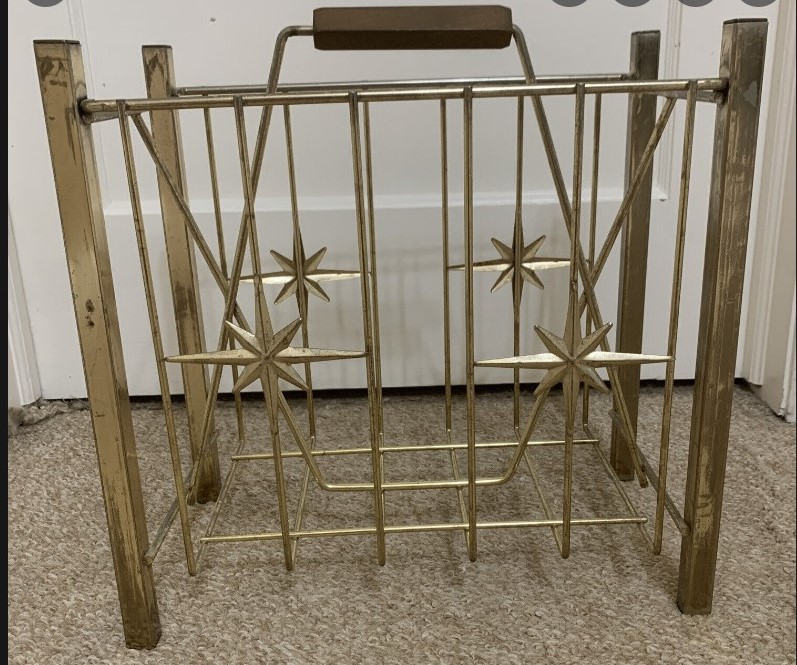 1960's Atomic Starburst Magazine LP Record Rack Metal -Mid Century Modern Design. 