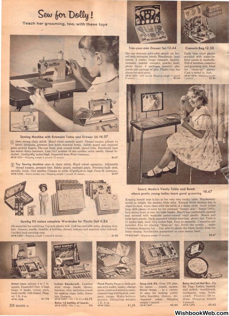 1950s vintage catalog. A 1957 Sears Christmas book featuring 1950s toys like a sewing machine for little girls.