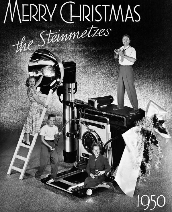 Steinmetz family Christmas card for 1950. Super creative christmas greeting card. 1950s vintage photo christmas card
