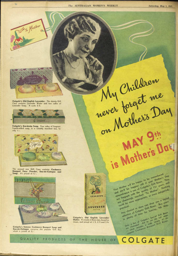 1930s Vintage Ad: 1937 advertisement for Colgate Mother's Day gift sets - Vintage Mother's Day Advertisement.