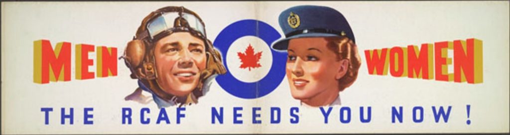 1940s' recruitment poster for Canadian RCAF duing WW2 asking for men and women to enlist