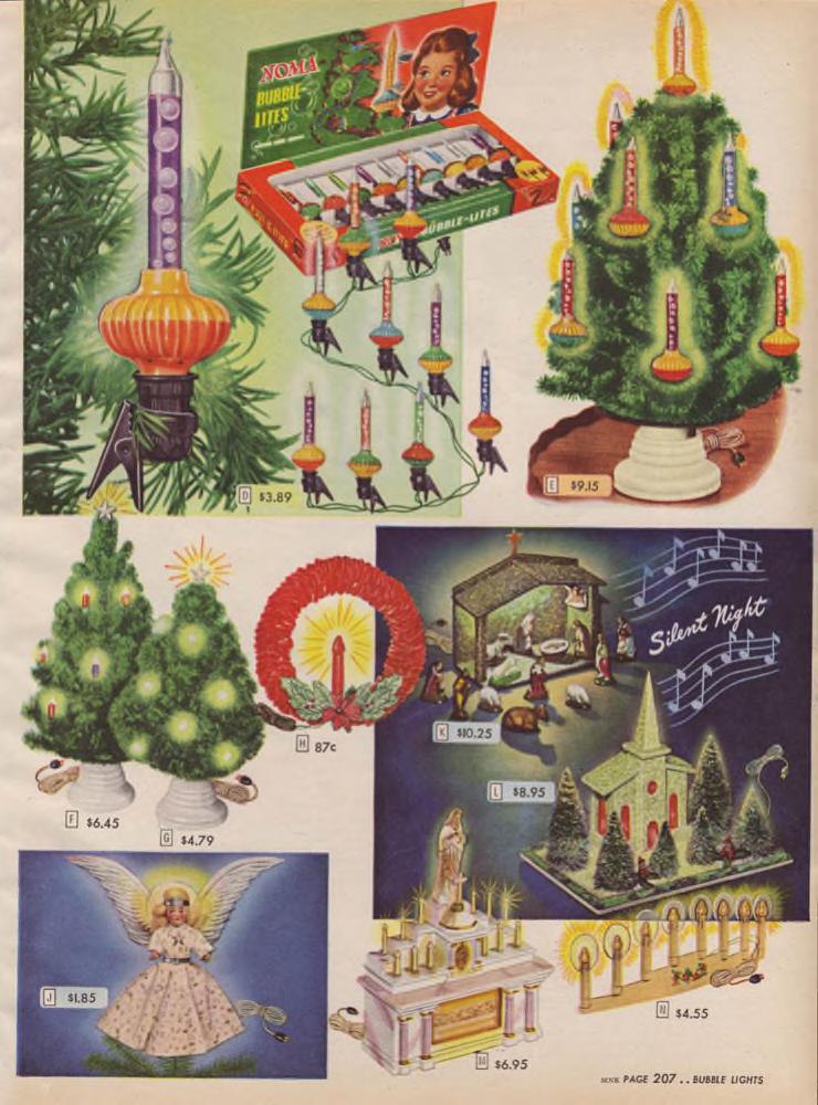 1940s Christmas decorations-Bubble lights as seen in a 1947 Sears Christmas Wishbook vintage catalog 