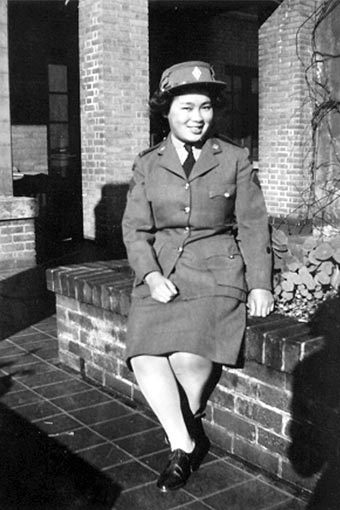 1940s Vintage Photo of Chinese Canadian, Mary Laura Wong (Mah) enlisted with the CWAC (Canadian Women's Army Corps) in Vancouver, British Columbia where she was employed as a teletype keyboard operator.